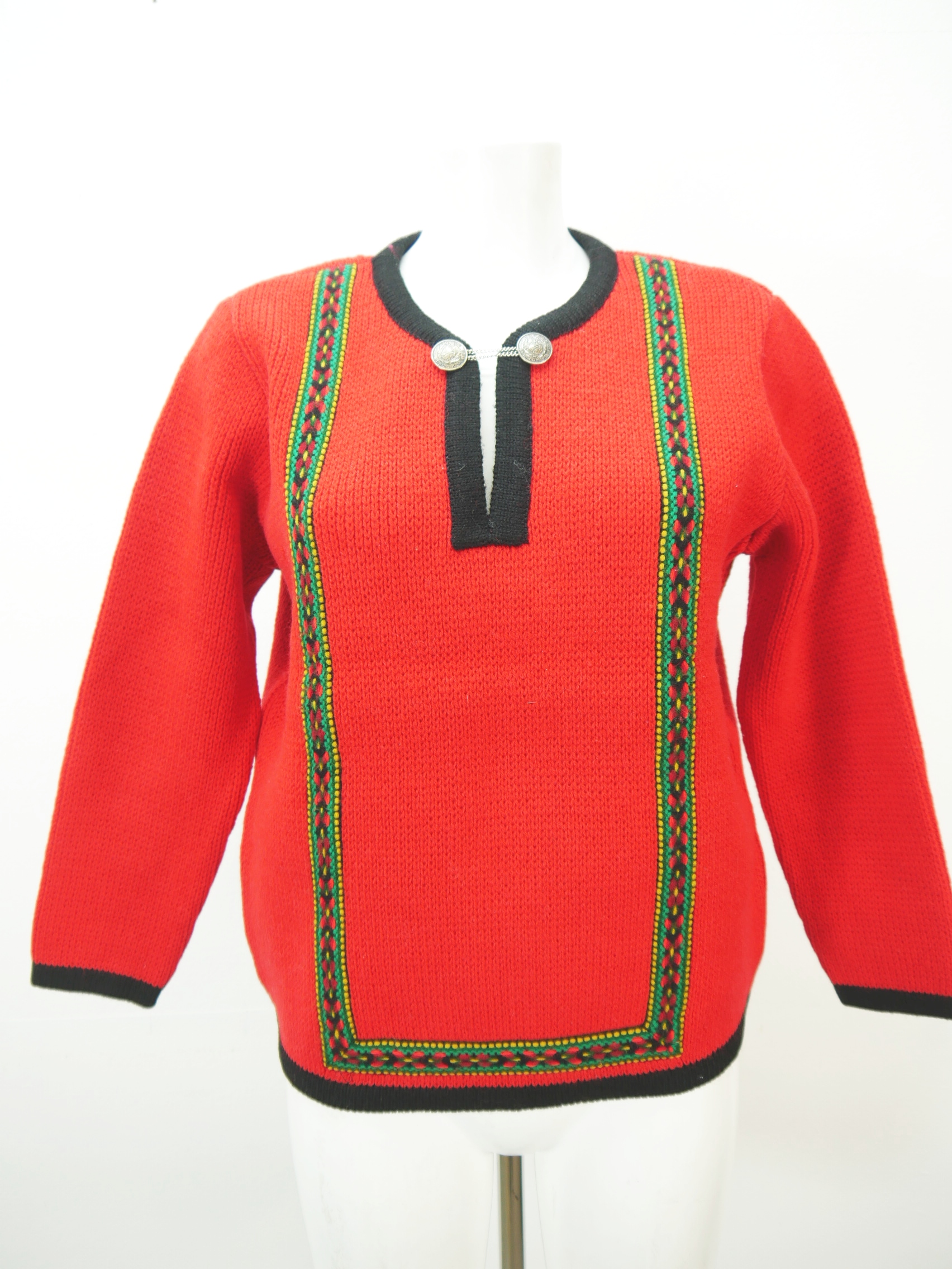 Sagenhaft Schurwolle rot mit Borte und Kette süßer Damen Norweger