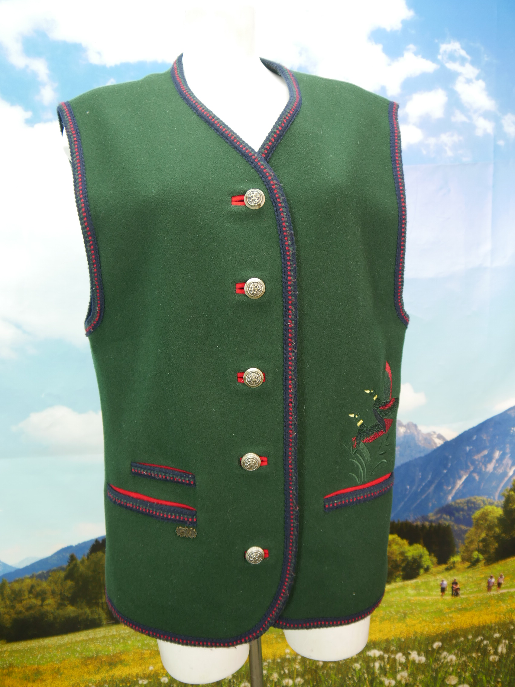 M&G grüne Weste mit Flugenten Stickerei süße Trachtenjacke Jacke Gr.42
