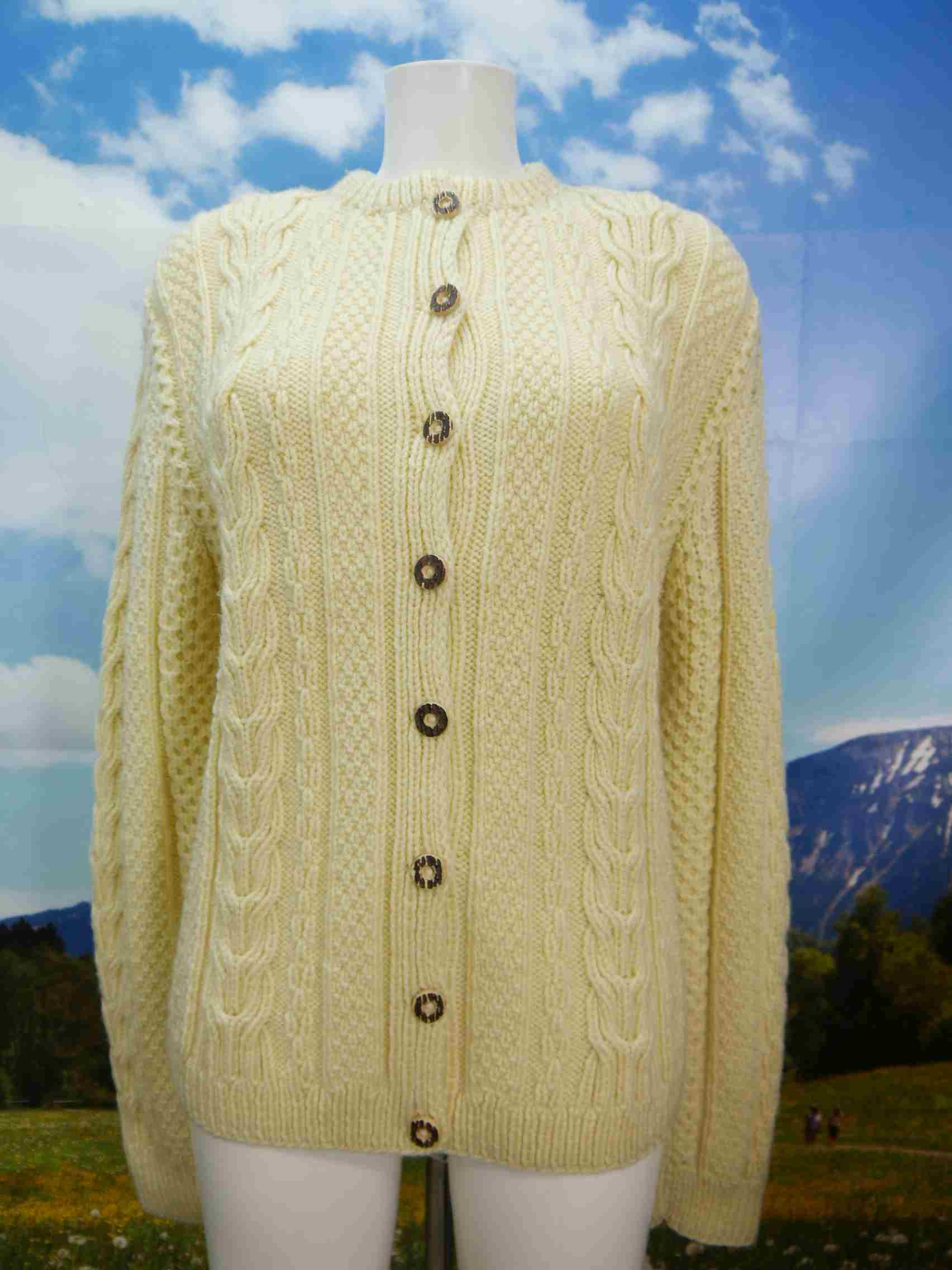 Hand-knitted beige cardigan with cable pattern smart traditional jacket ...