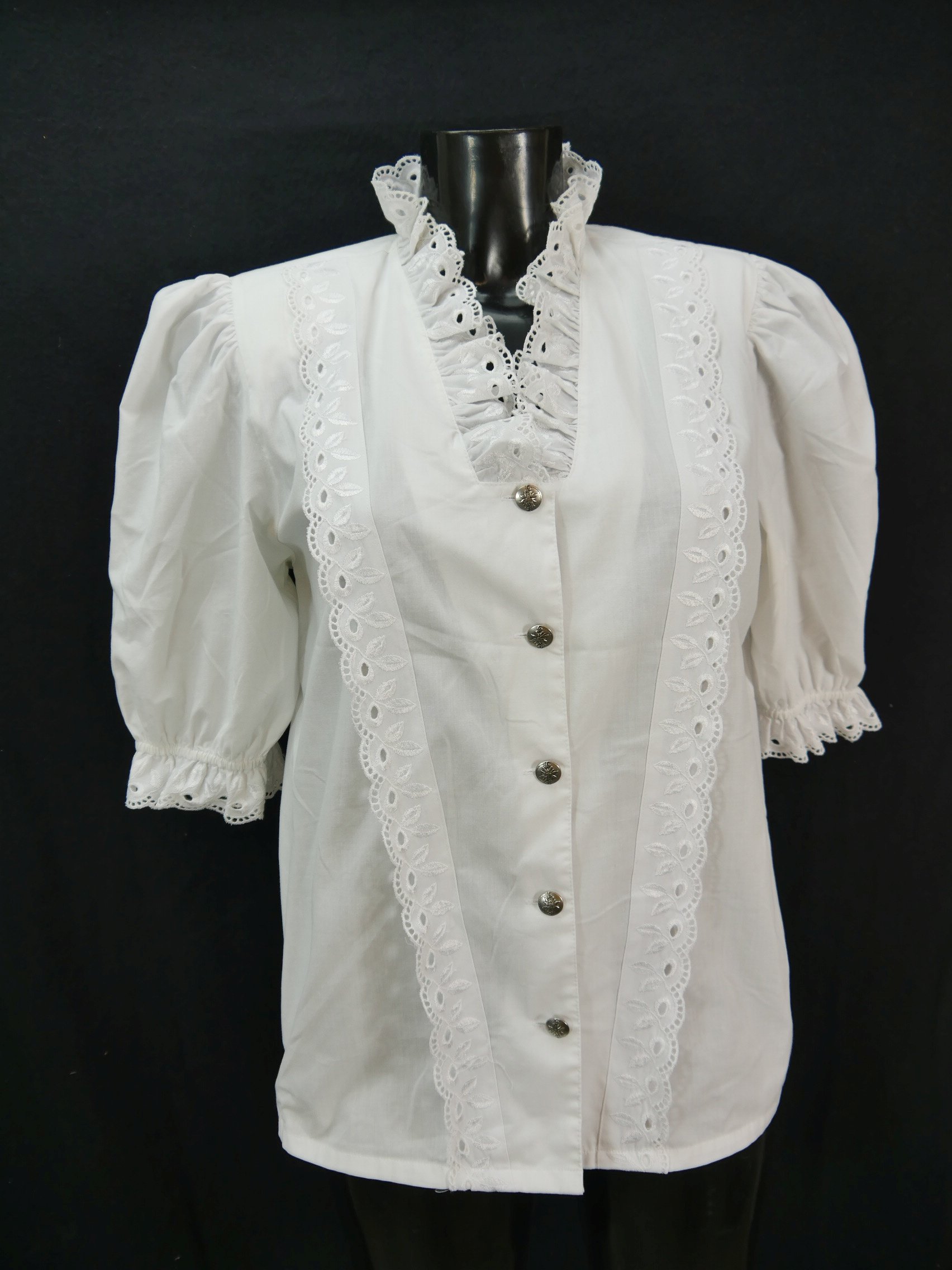 Size 38 Trachten blouse white Alphorn cotton blend blouse with lace and ...