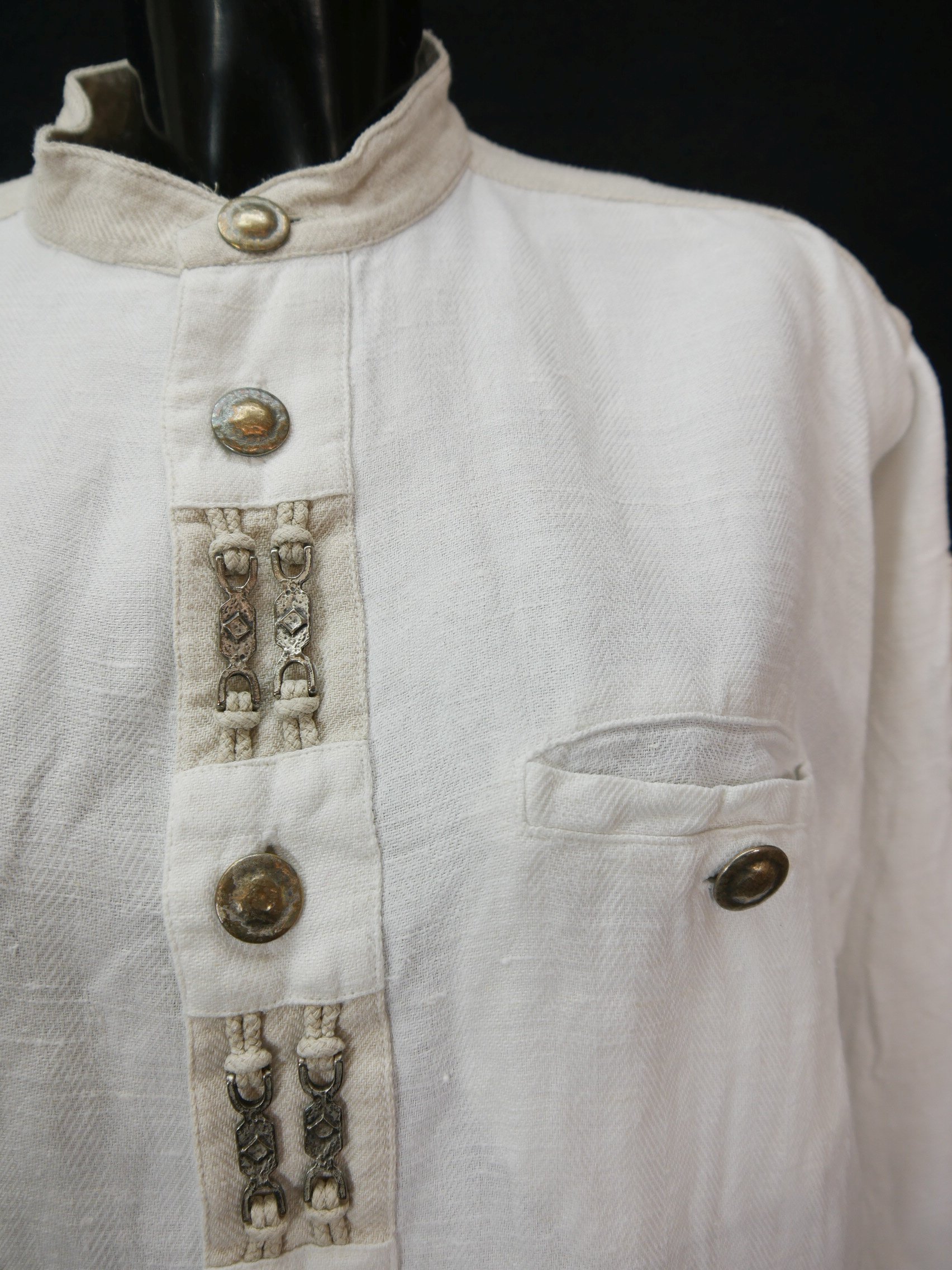 Size L traditional shirt OS Trachten white with stand-up collar ...