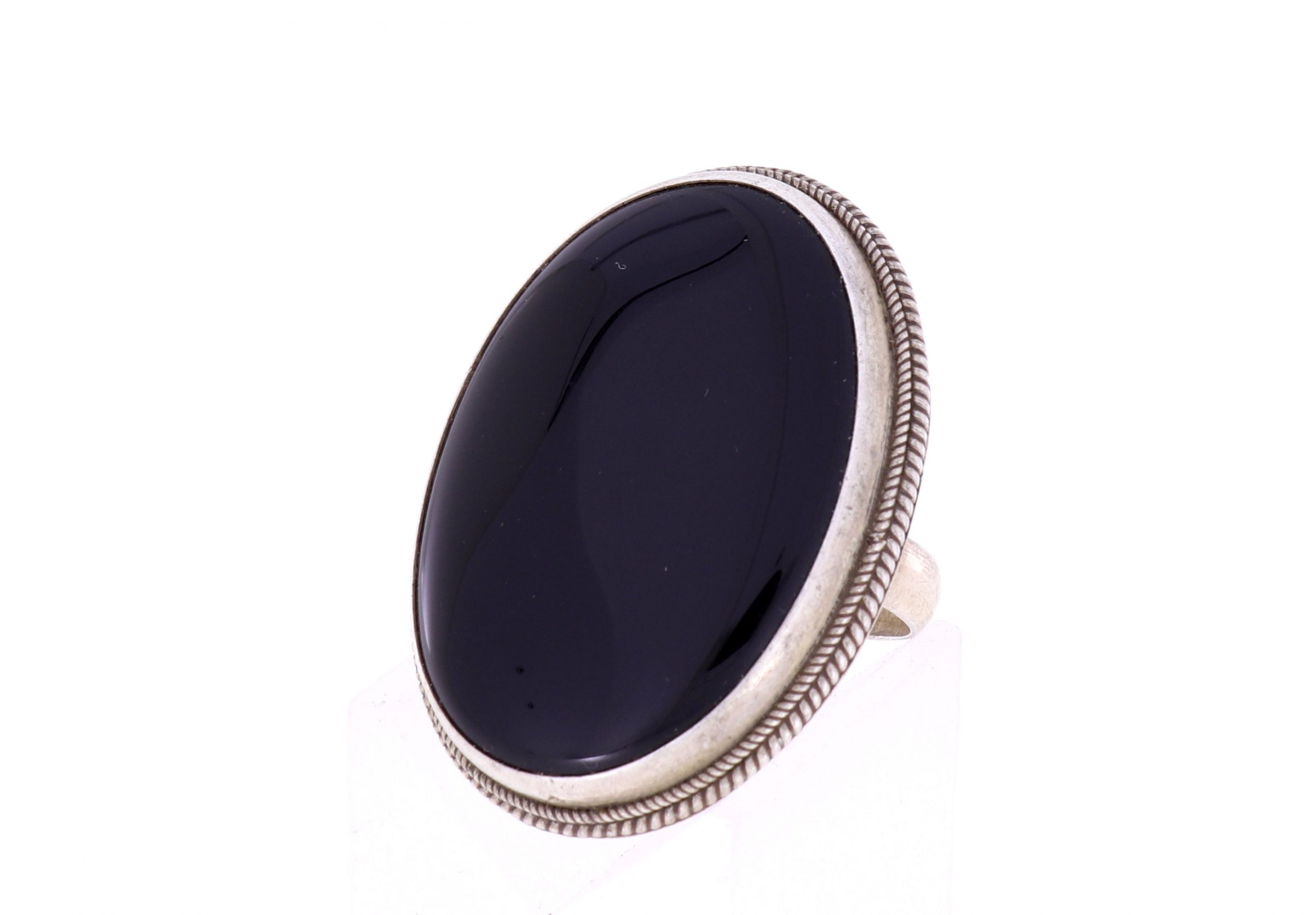Ring großer Black Onyx Chalcedon schwarz filigrane Fassung Silber Größe 62 - 10