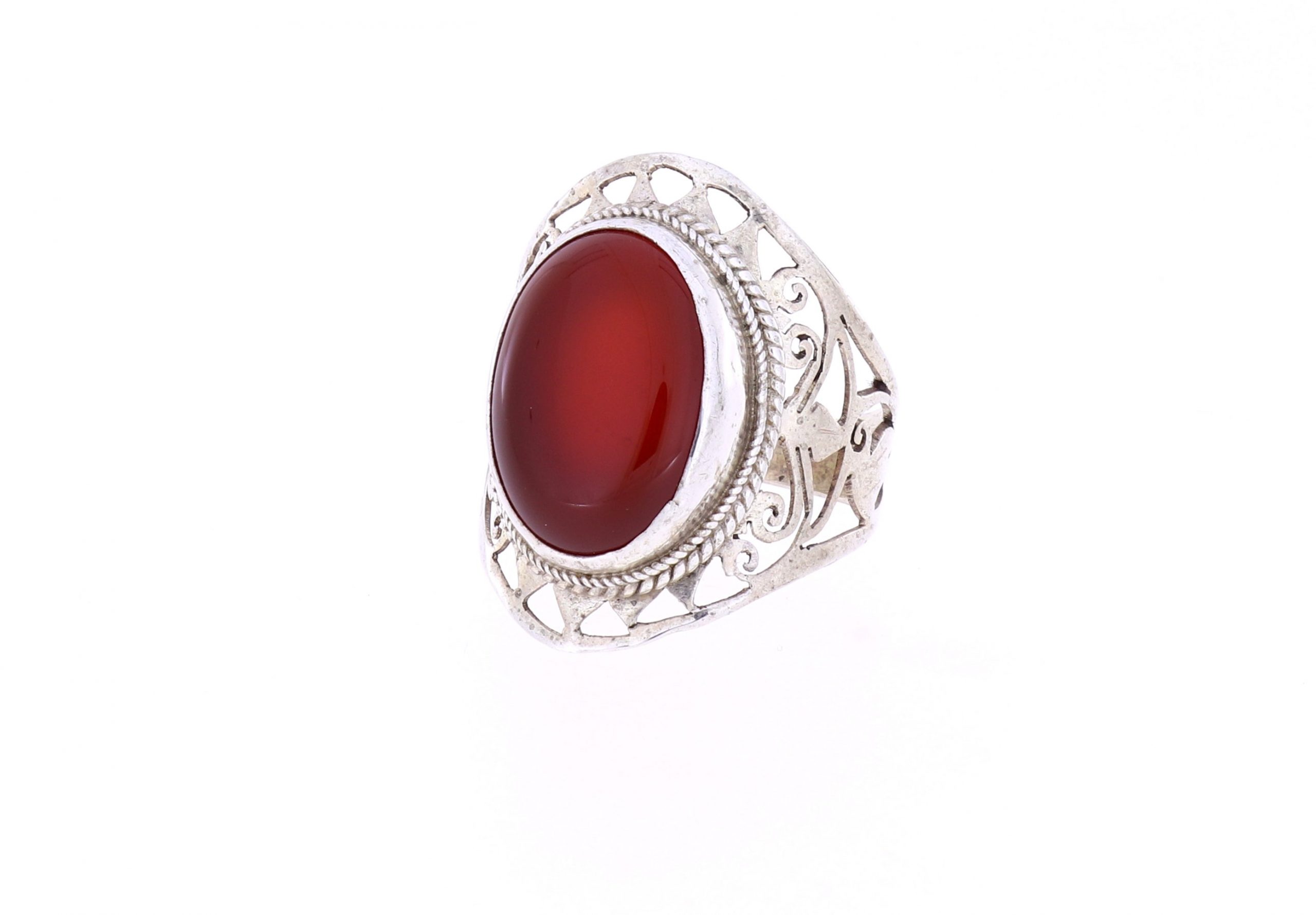 Schöner Ring mit Carneol in hellen rot filigrane Fassung Silber Größe 64 - 11