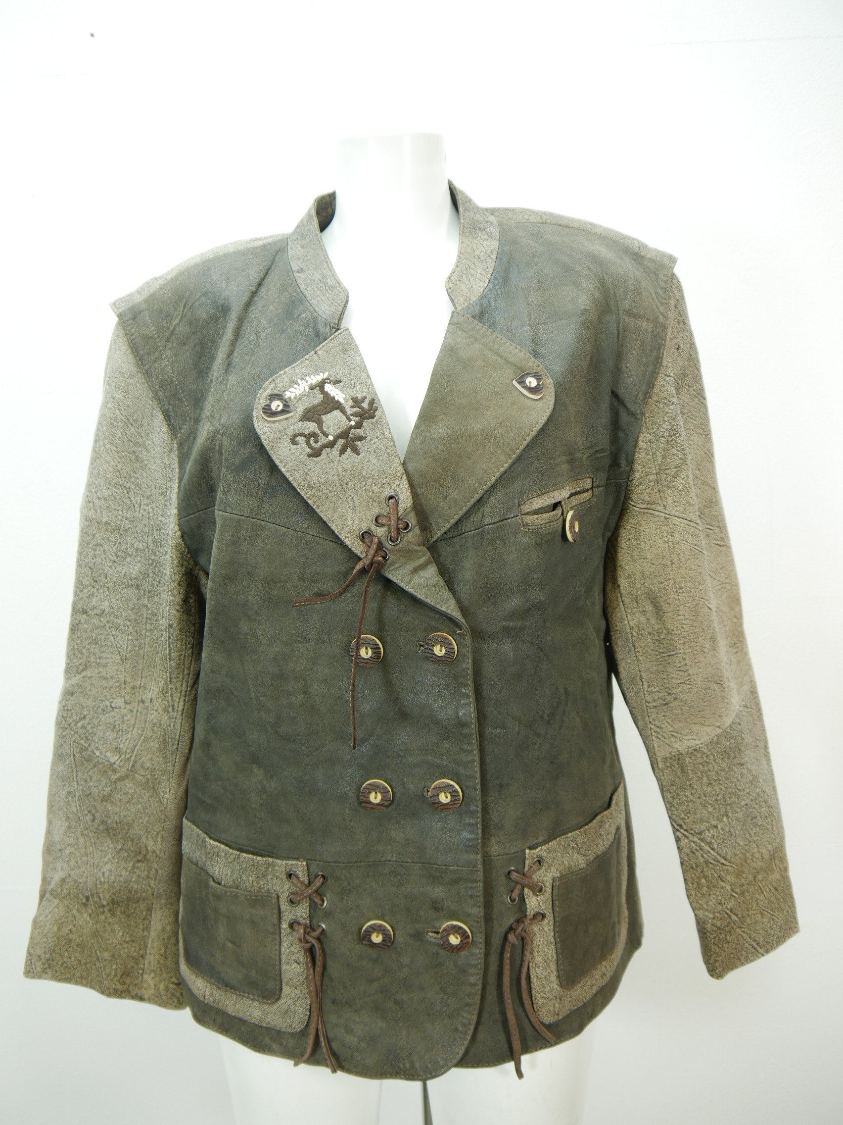 Forster selten getragen Jacke Antikleder-Look Lederjacke grau mit Besatz Gr.44