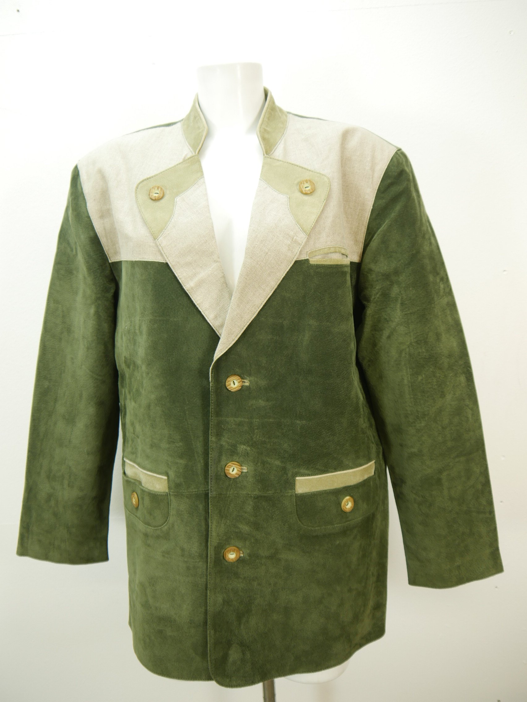 Neuwertig aus Leder und Leinen in grün Herren Trachten Jacke Gr.48