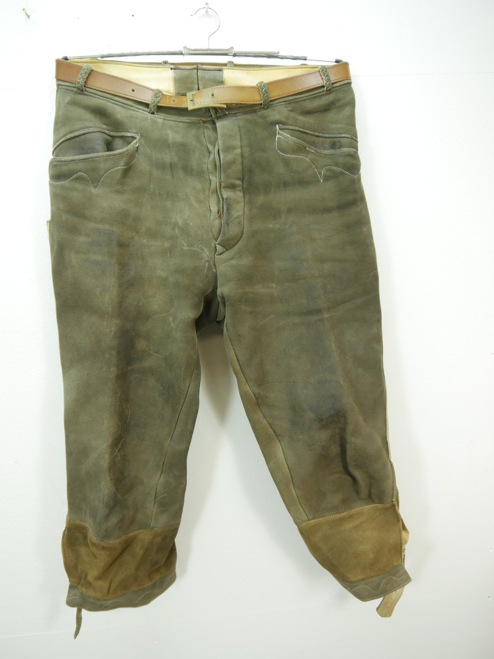Hirsch- Elchleder Vintage Lederhose auf schlanke Größe verlängert Kniebund Gr.52