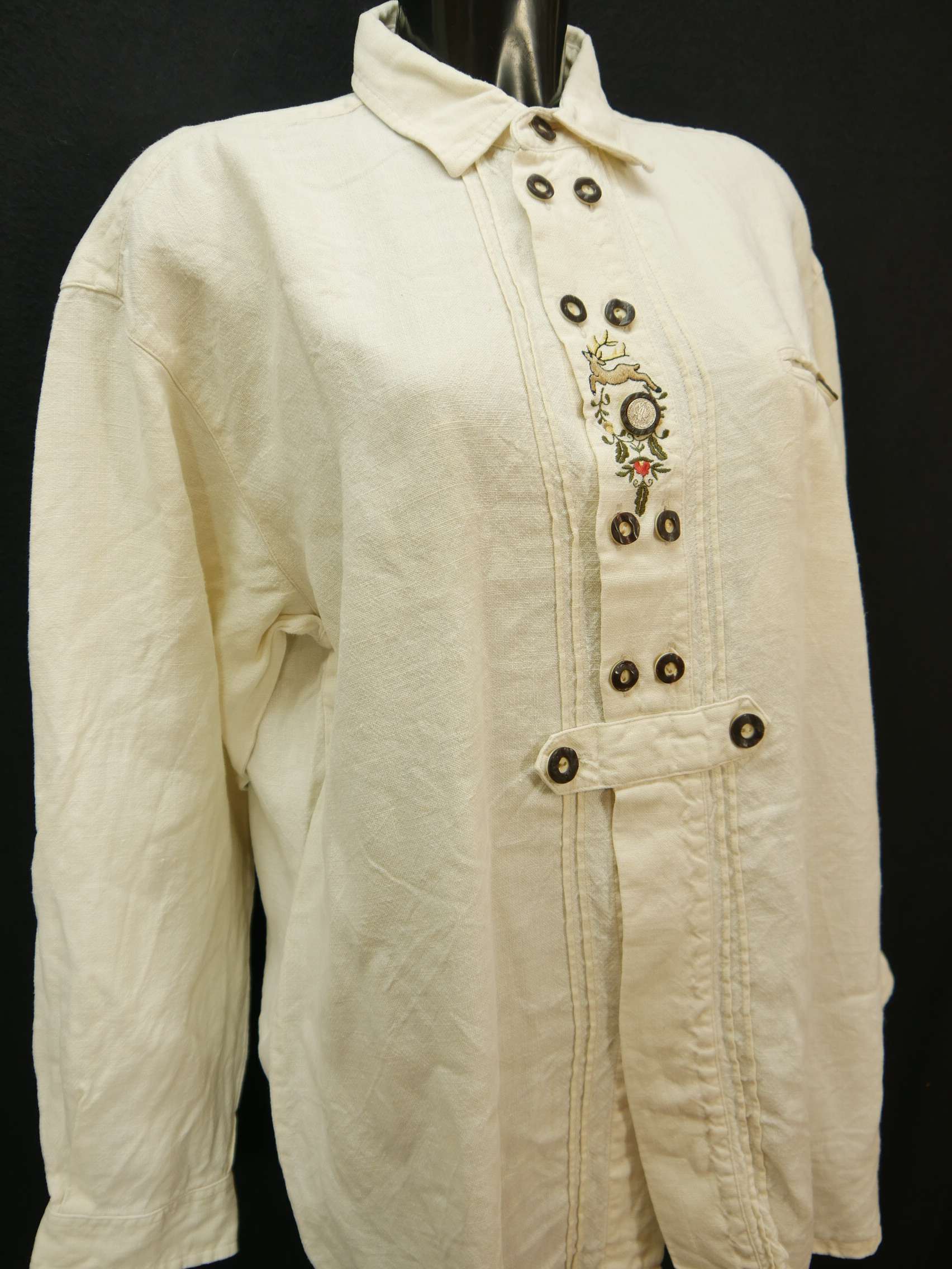 Hammerschmid Gr.L Trachtenhemd Hammerschmid beige Leinen mit Stickerei Trachten Hemd TH1957 