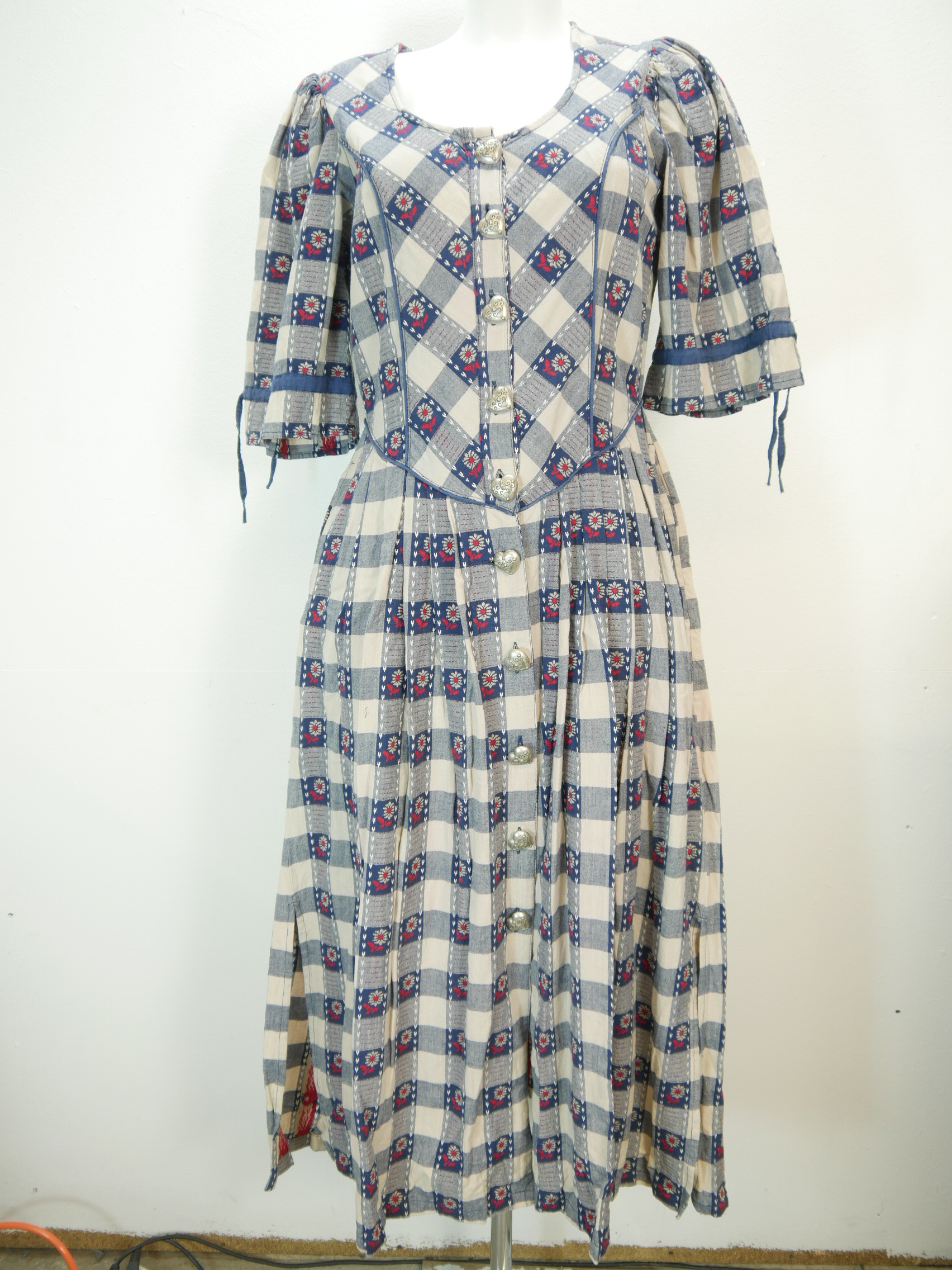 Viennese seam beige blue cotton fabulous country house dress ...