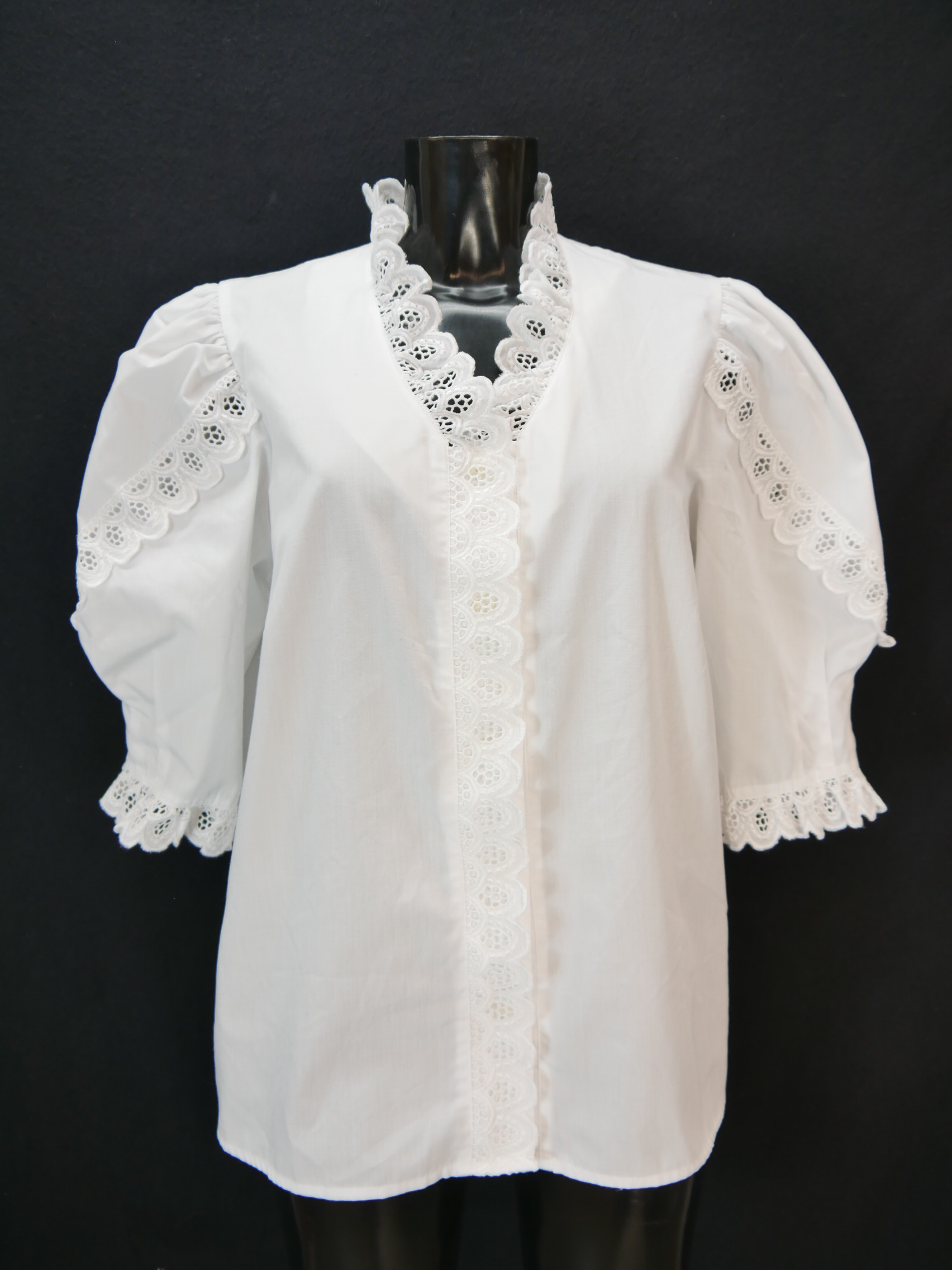 Size 48 Trachten blouse white Blouse Diolen cotton blend with lace TB8628