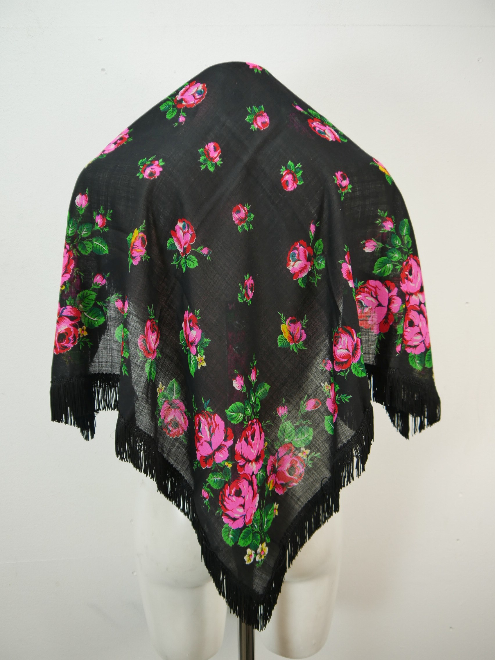 Beautiful traditional black mixed fabric shawl with floral pattern
