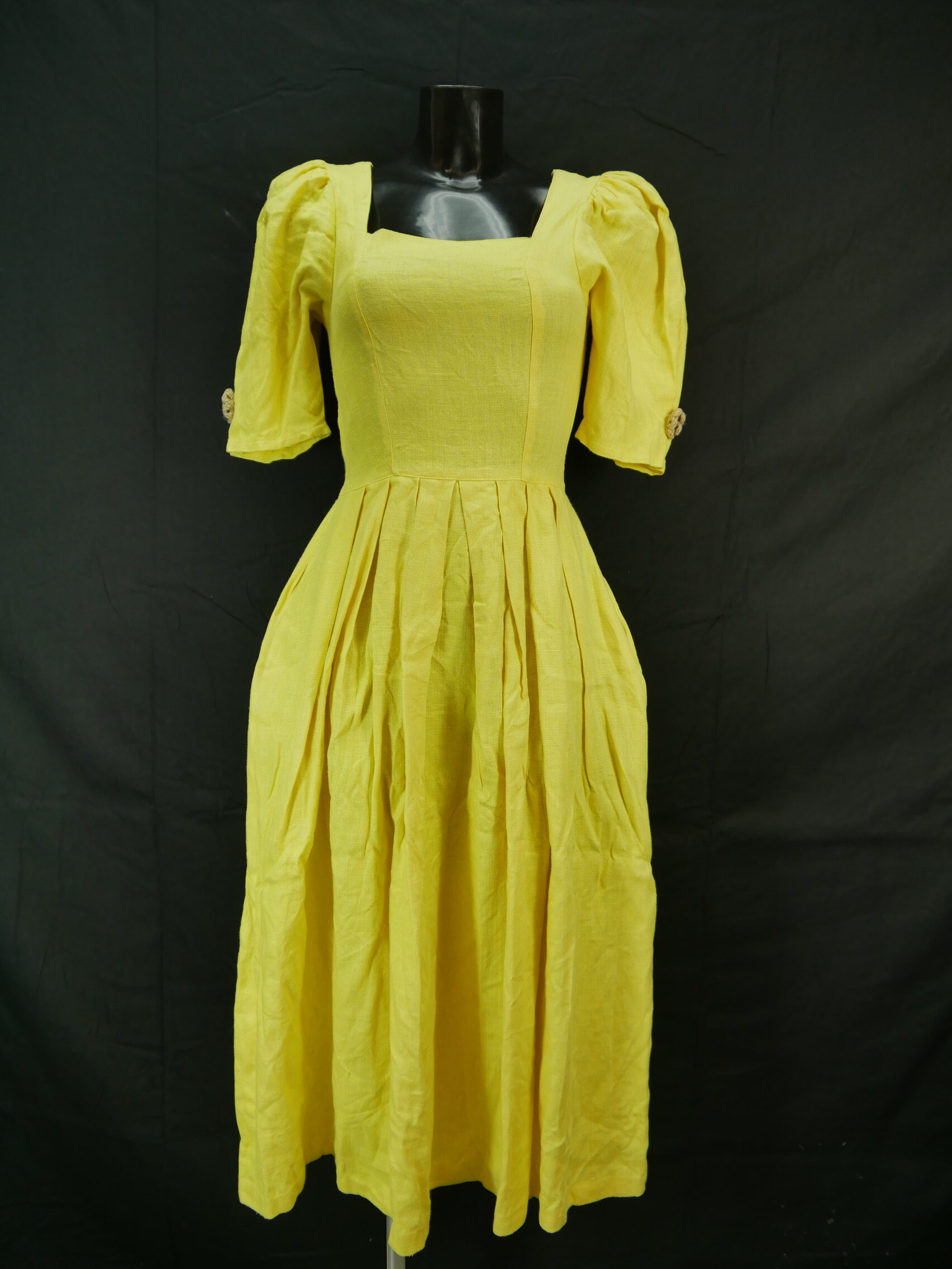 Doris Ulbrich Yellow With Puff Sleeves Charming Country Dress 