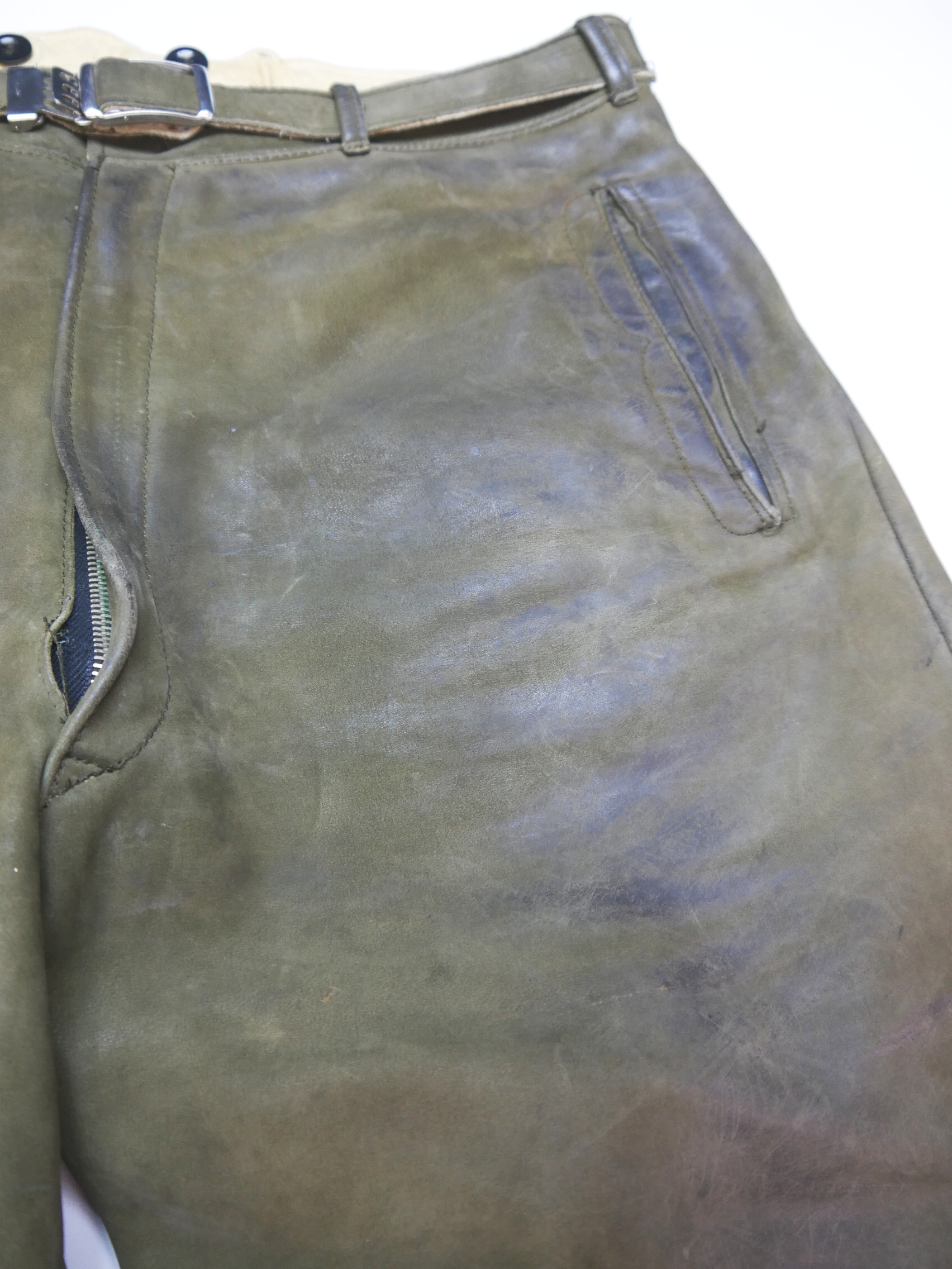 Smooth leather 80s vintage leather pants comfortable knee cuff green