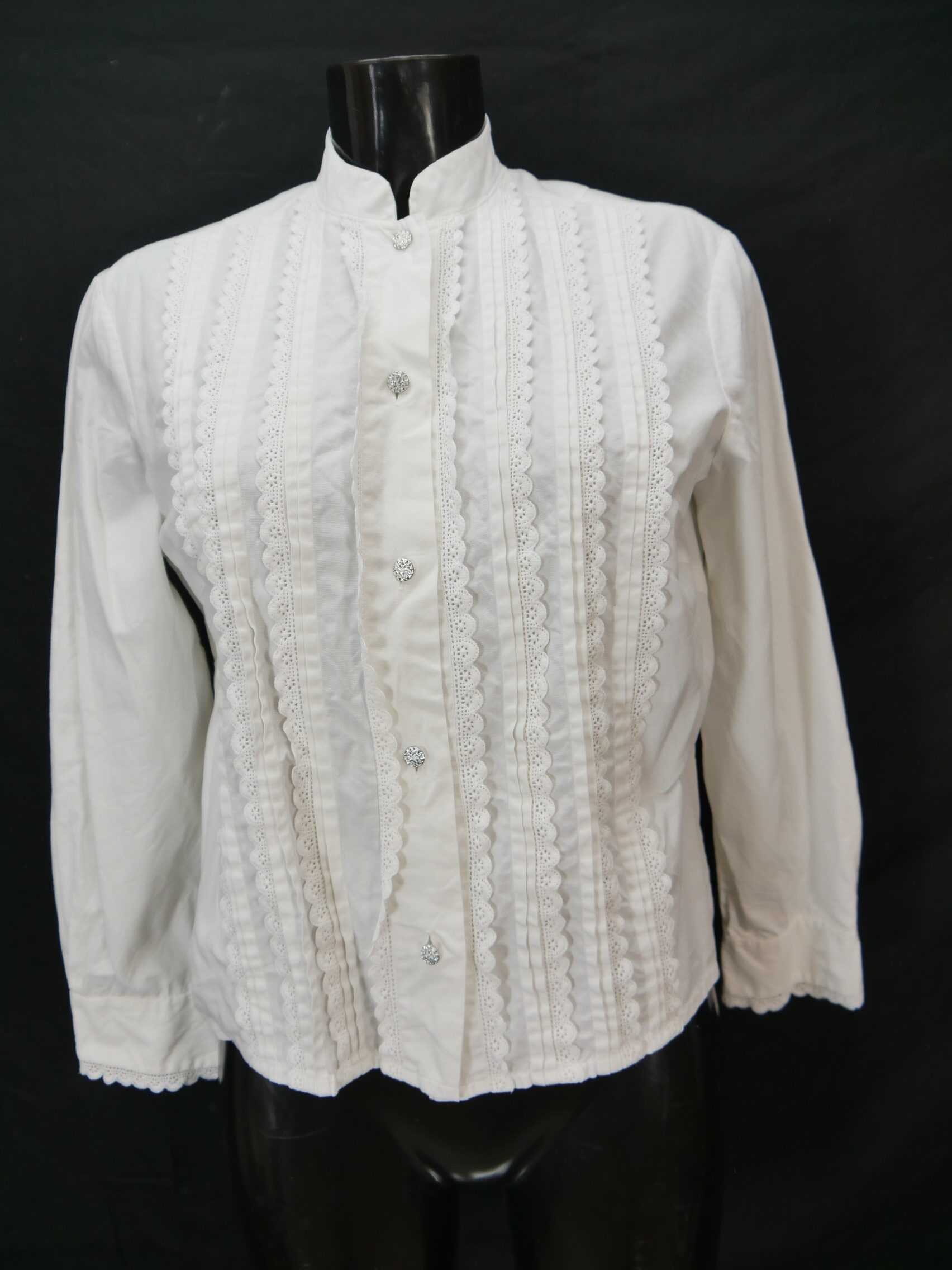 Gr.40 Vintage Trachtenbluse weiß Bluse für Dirndl Baumwolle mit Spitze