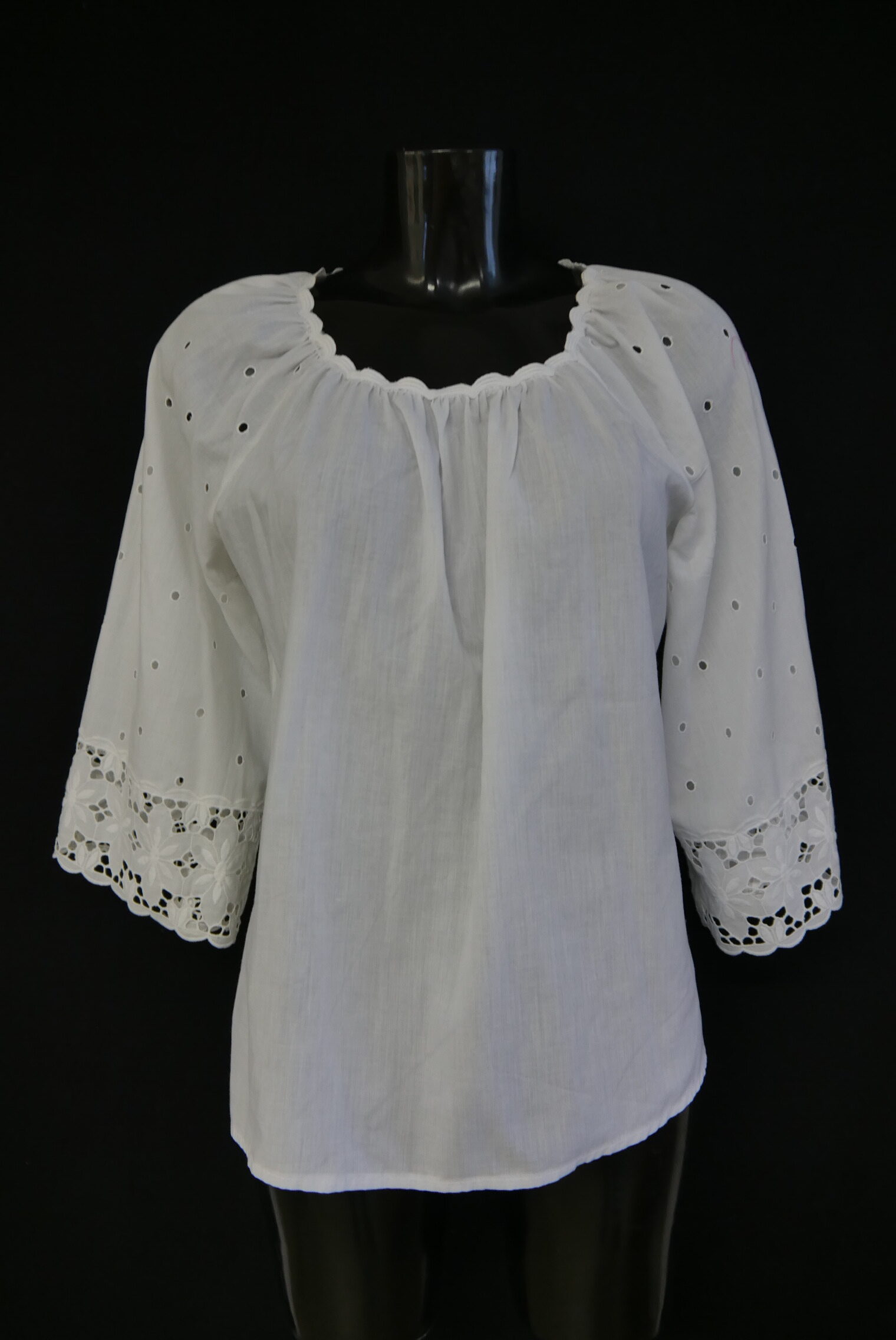 Gr.50 Trachtenbluse weiß Bluse für Dirndl Baumwolle mit Spitze Stickerei TB9732