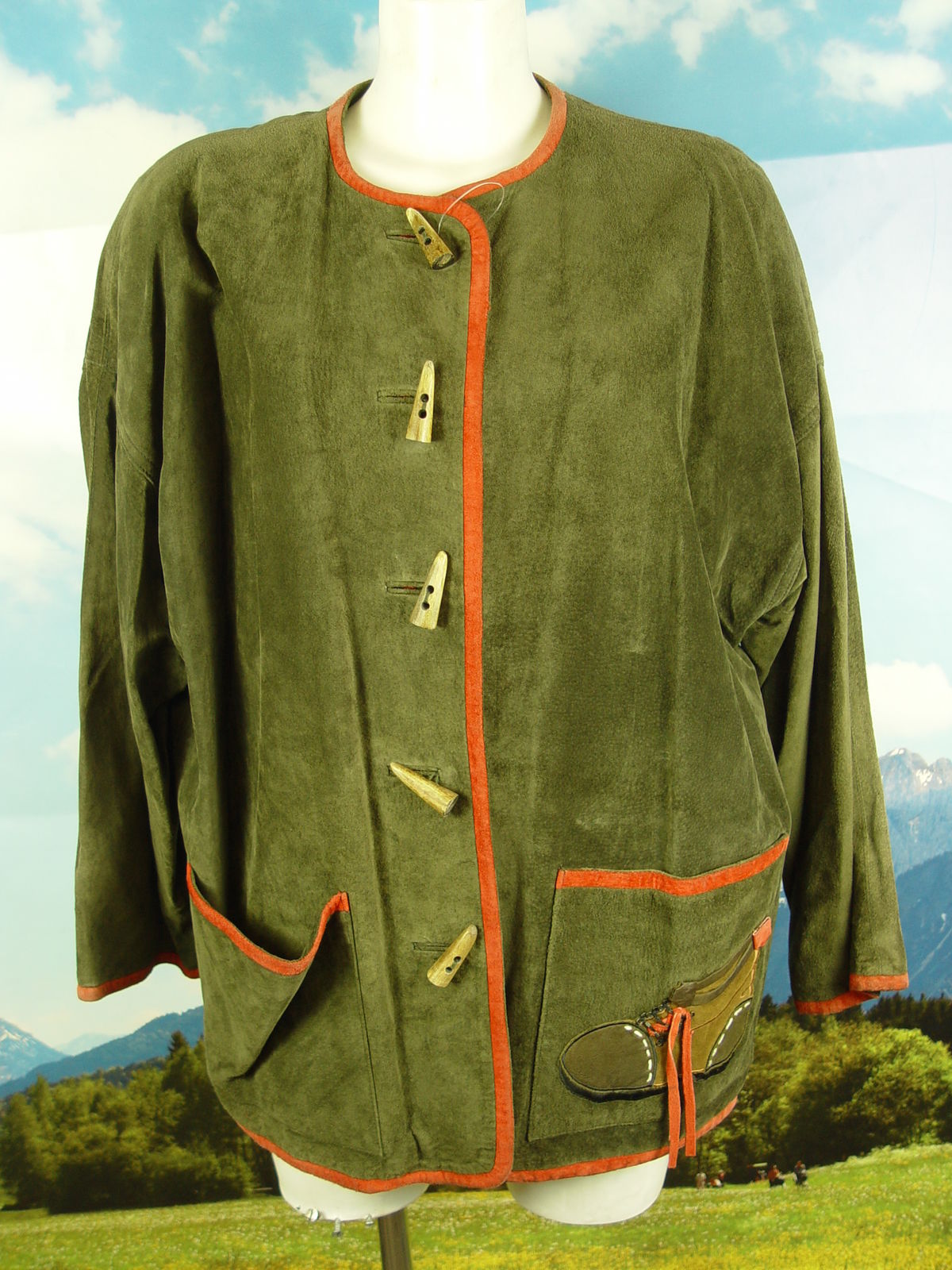 selten getragen in grün lange fesche Lederjacke Janker Trachten Jacke Gr.38