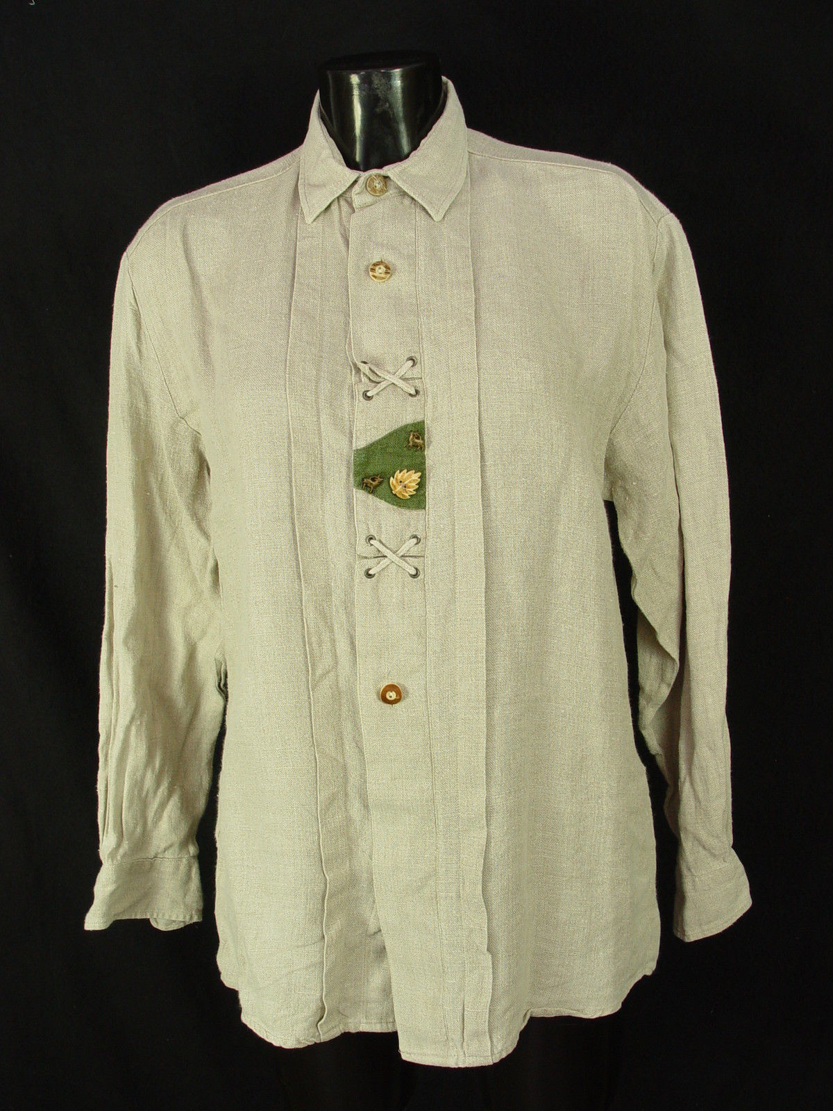 Gr.S 37/38 Leinenhemd weit geschnitten mit Besatz Trachtenhemd Hemd Leinen TH327
